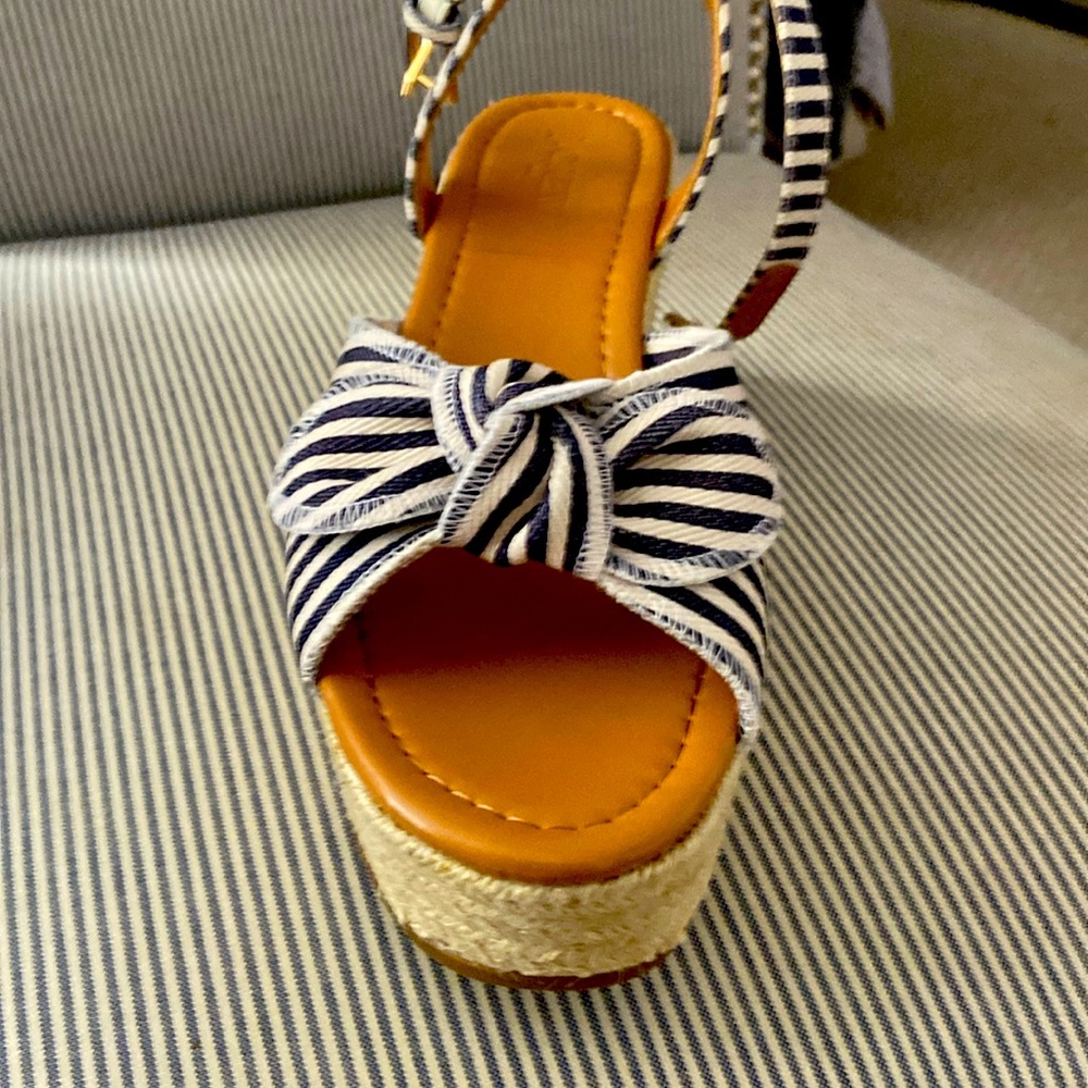 Brand New JCrew Navy Striped Wedges